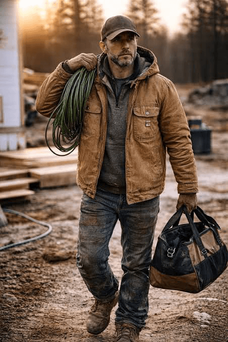 Artisan contractor on a job site — the HVAC, plumbing, and electrical businesses Fidelity also serves